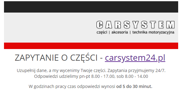 Formularz zapyta? o cz??ci samochodowe, klocki, sprz?g?a - motoryzacyjny sklep internetowy w Ostrowcu ?w. 